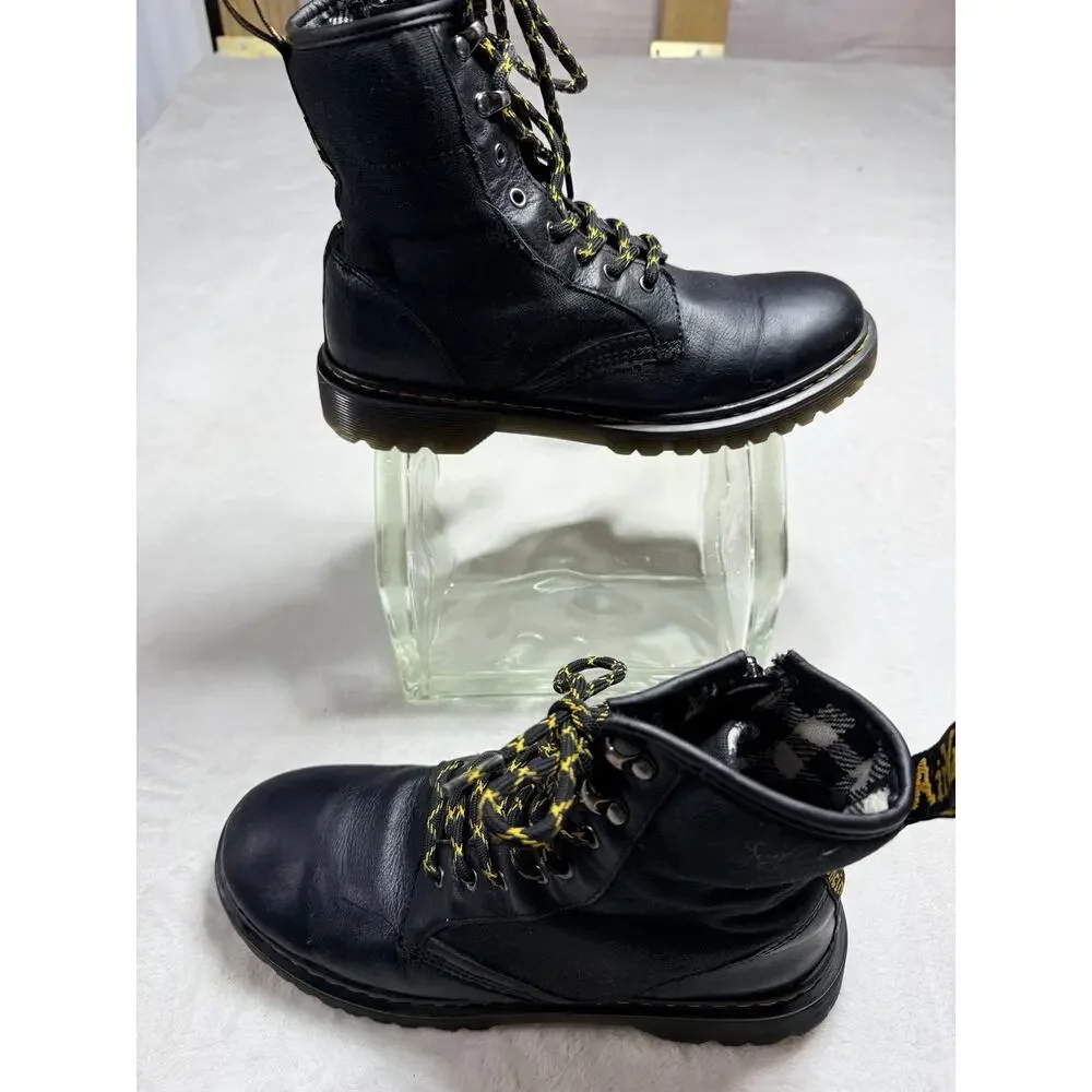 Dr. Martens 1460 Panel Y Ladies 7 Plaid Lined Black Combat Boots Modern Craft